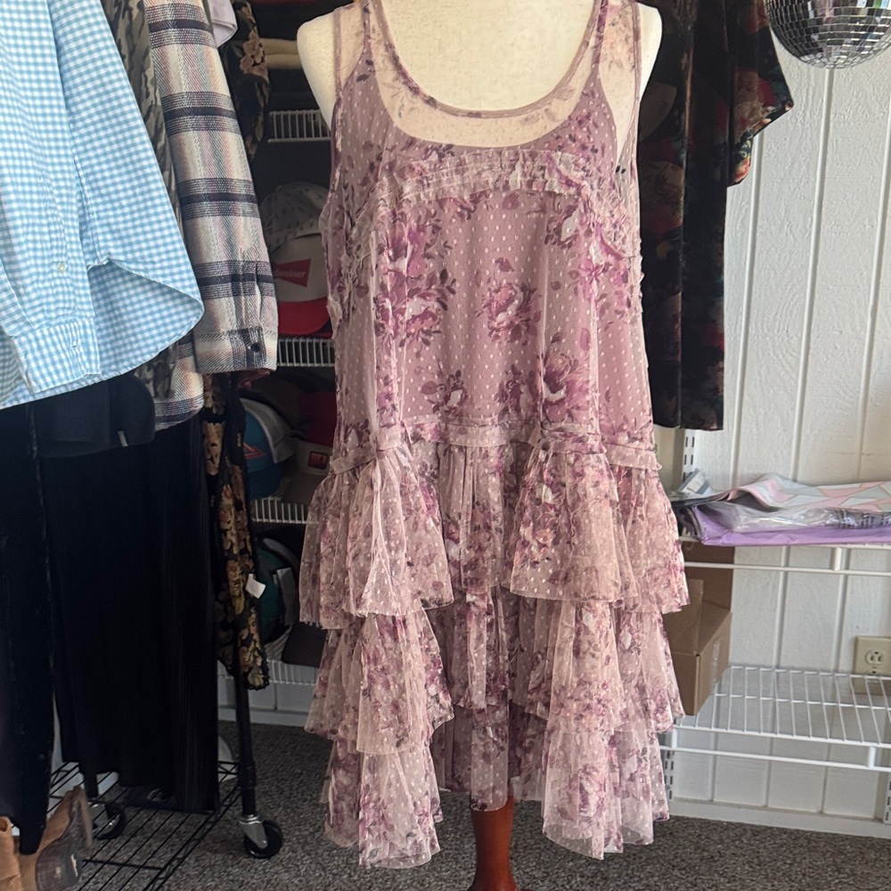 Lucky Brand Floral Layered Dress in Purple and Pink